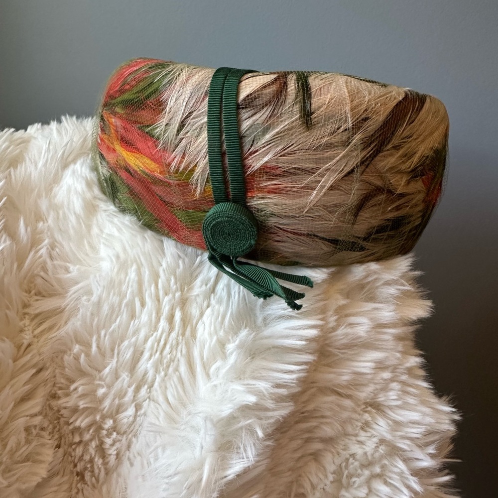Colorful Feathered Hat with Green Band